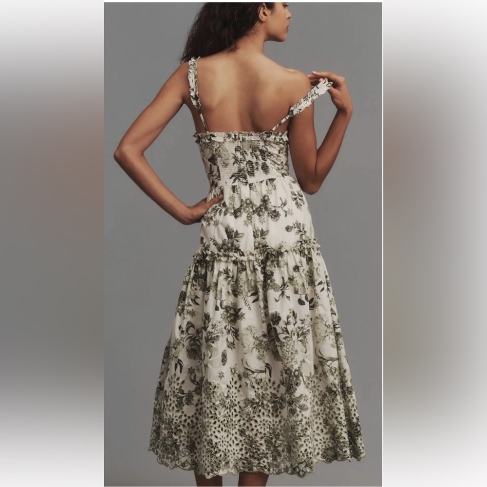 Anthropologie Sleeveless Sweatheart Maxi Dress with Olive Floral Print Sz XL - Picture 2 of 8